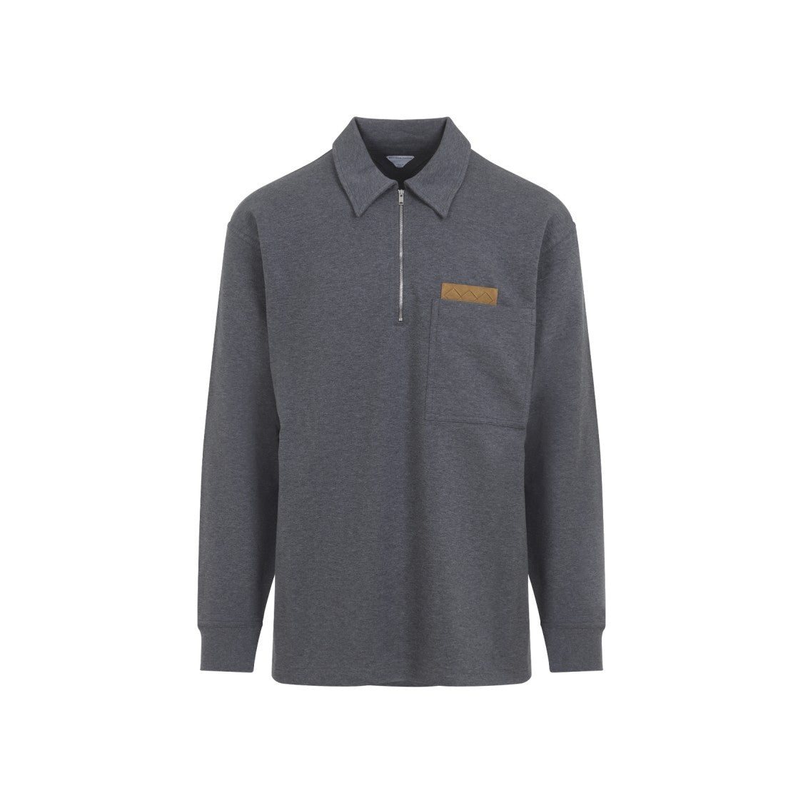 Bottega Veneta Mélange Grey Cotton Polo With Intrecciato Leather Detail