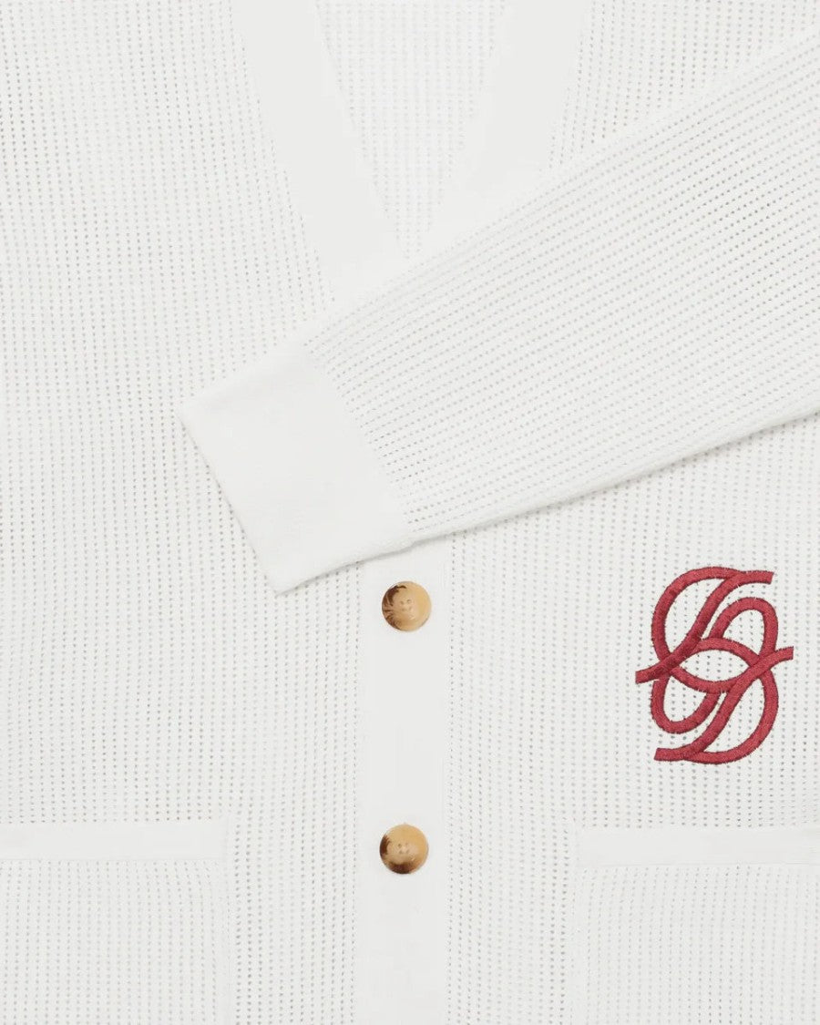 Drôle De Monsieur Cream Mirror Embroidery Cotton Cardigan