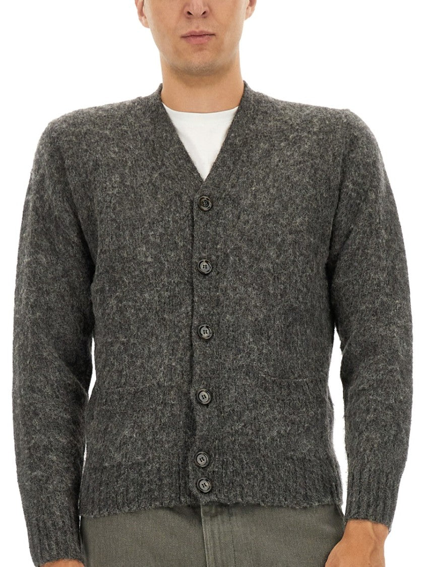 Aspesi Textured Wool Cardigan With V-Neckline And Button Closure