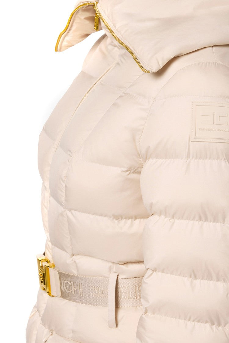 Elisabetta Franchi Quilted High Collar Jacket With Belted Waist