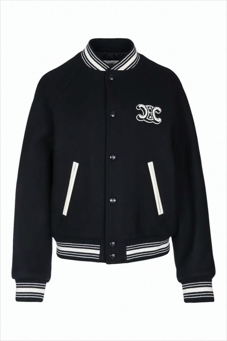 Celine Cropped Varsity-Style Wool Jacket
