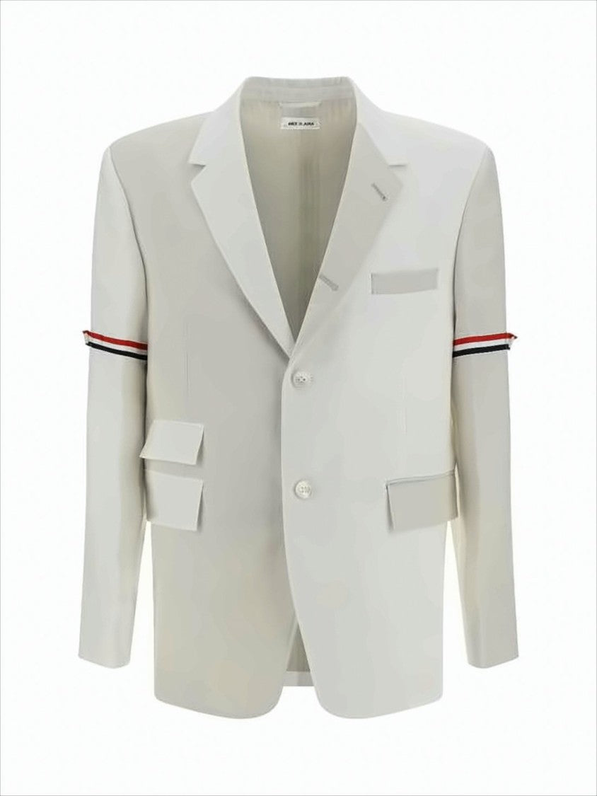Thom Browne Light Neutral Tailored Suit Jacket With Tricolor Stripe Detail