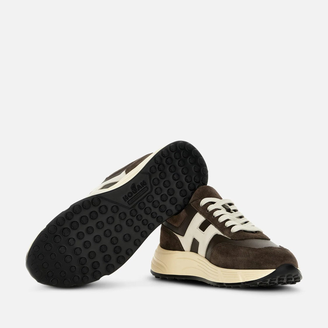 Hogan Refined Brown Calfskin And Mutton Leather Sneakers