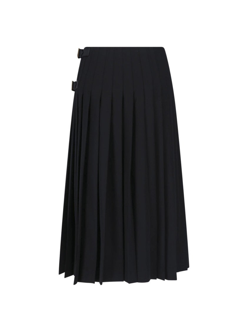 Burberry Black Pleated Wool Midi Skirt