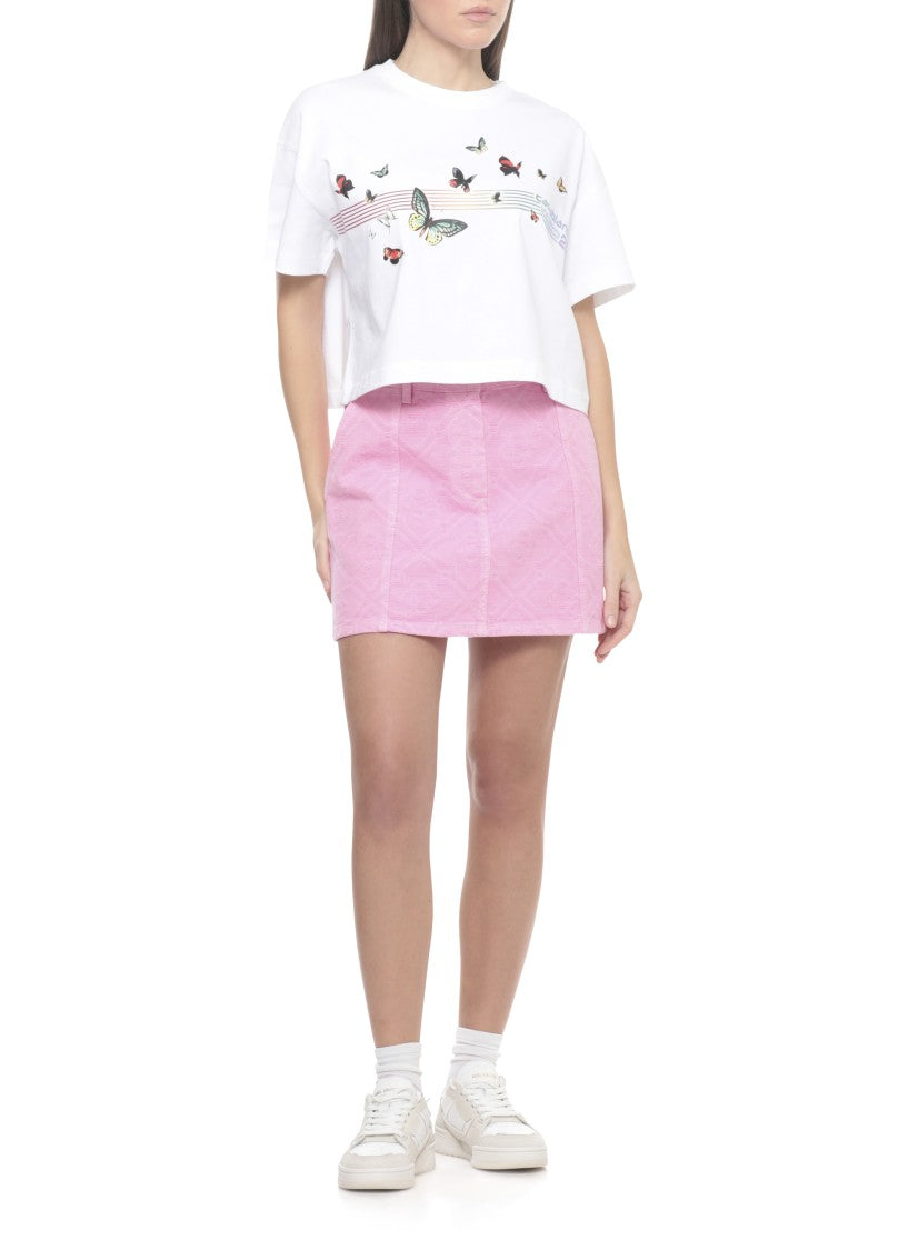 Casablanca White Butterfly Boxy Cropped T-Shirt