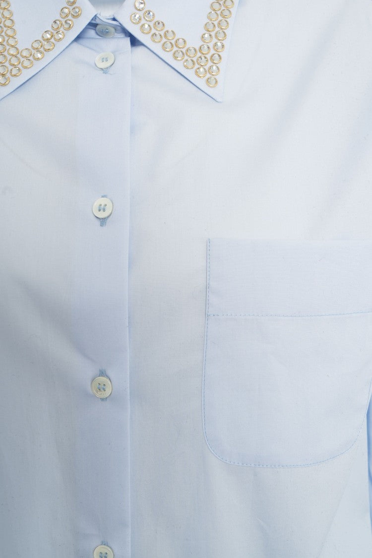 N°21 Blue Blouse With Rhinestone-Embellished Collar And Concealed Closure