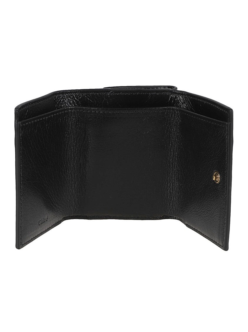 Chloé Trifold Buffalo Leather Wallet With Metal Lock And Gold Hardware