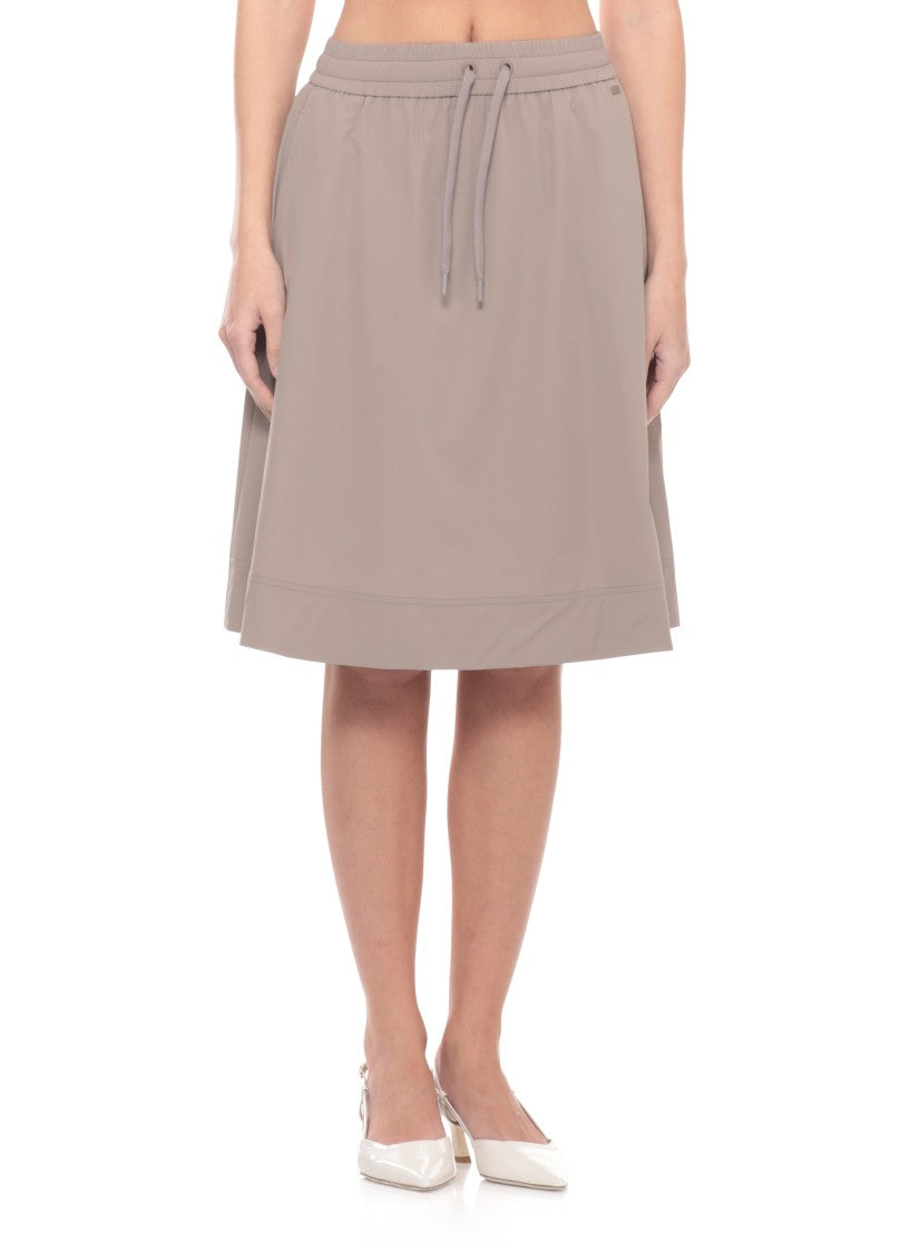 Herno Flared Beige Skirt With Adjustable Drawstrings And Side Pockets