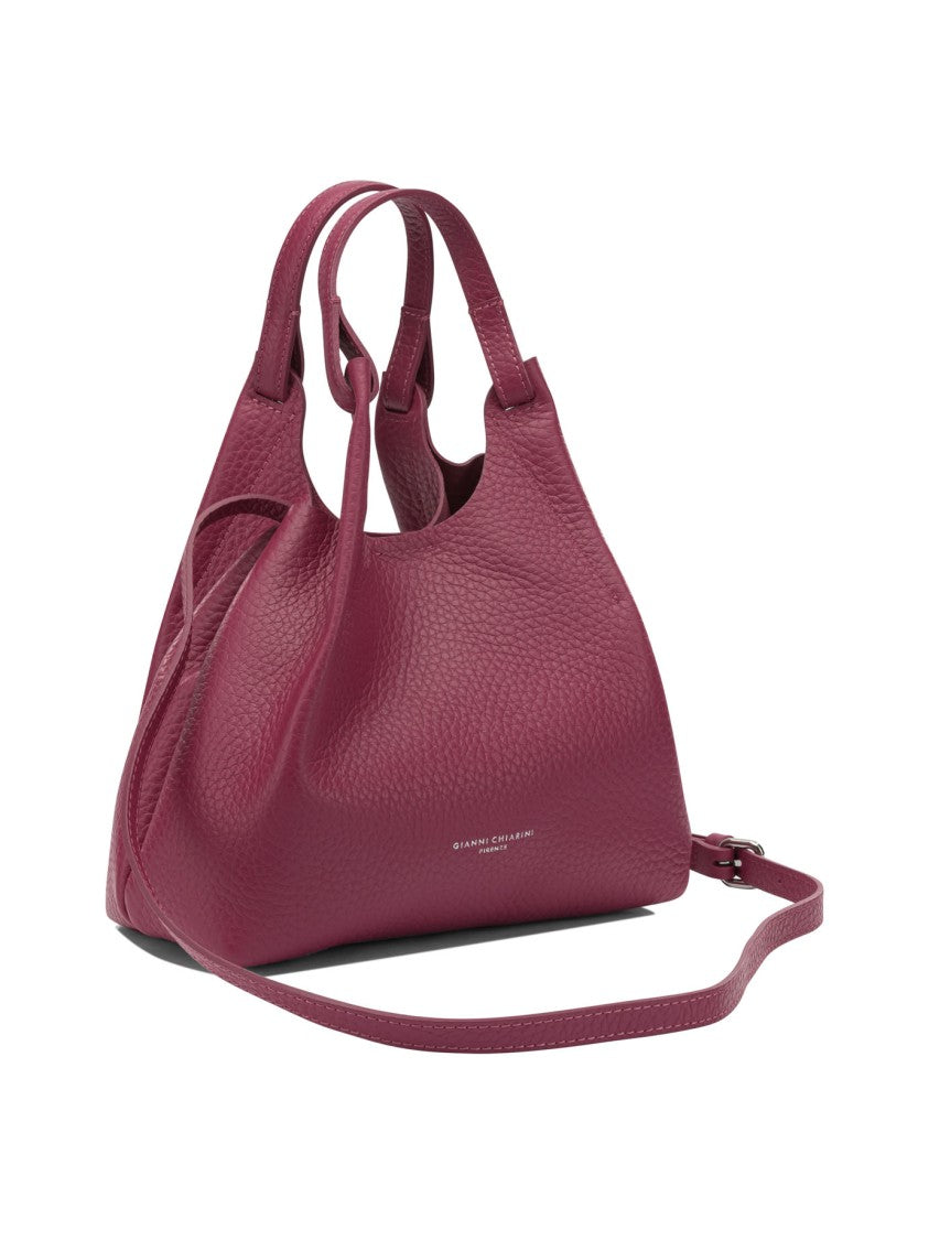 Gianni Chiarini Fuchsia Textured Leather Shoulder Bag With Detachable Pouch
