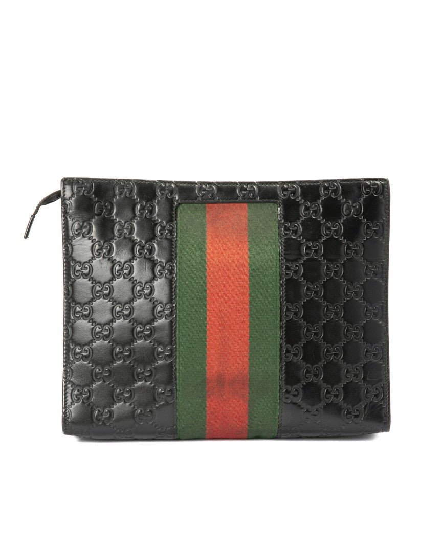 Gucci Black Web Gg Guccissima Leather Clutch