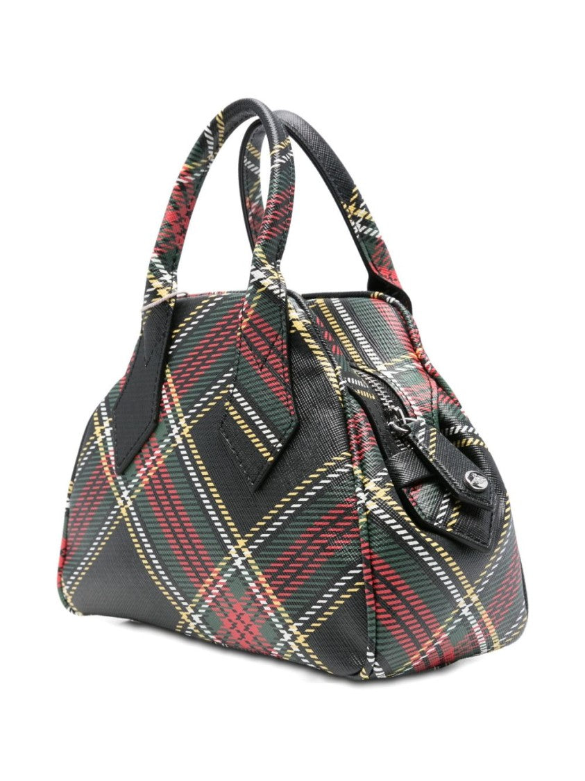 Vivienne Westwood Black Tartan Check Structured Top Bag