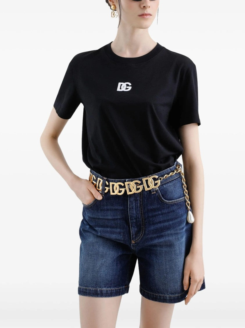 Dolce & Gabbana Black Jersey Cotton White Embroidered T-Shirt