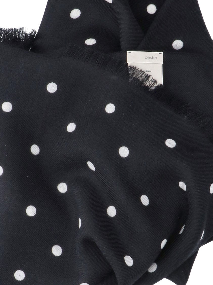 Destin Black Polka Dot Wool Scarf