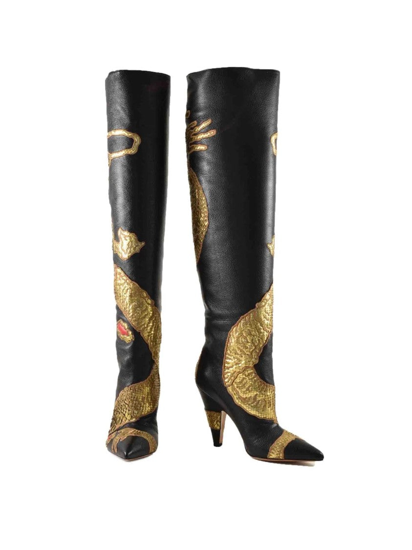 Valentino Garavani Black Python Details Boots