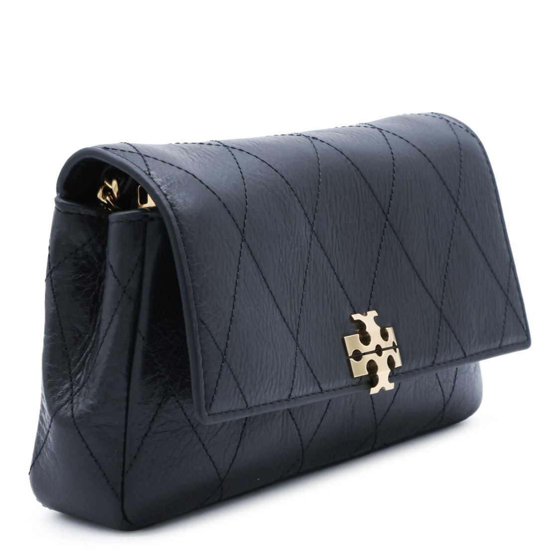 Tory Burch Quilted Black Leather Charlie Shoulder Bag With Gold Hardware