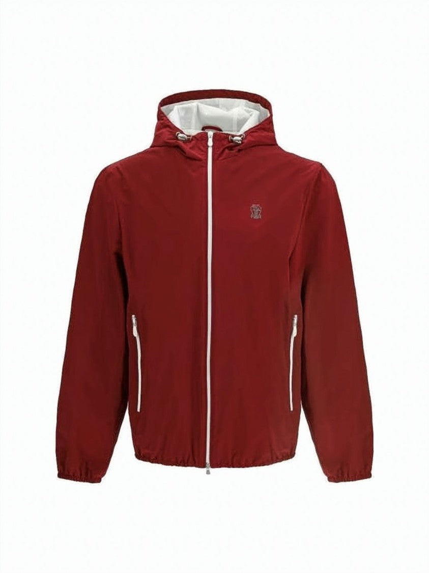 Brunello Cucinelli Deep Red Hooded Jacket With Adjustable Drawstrings And Emblem