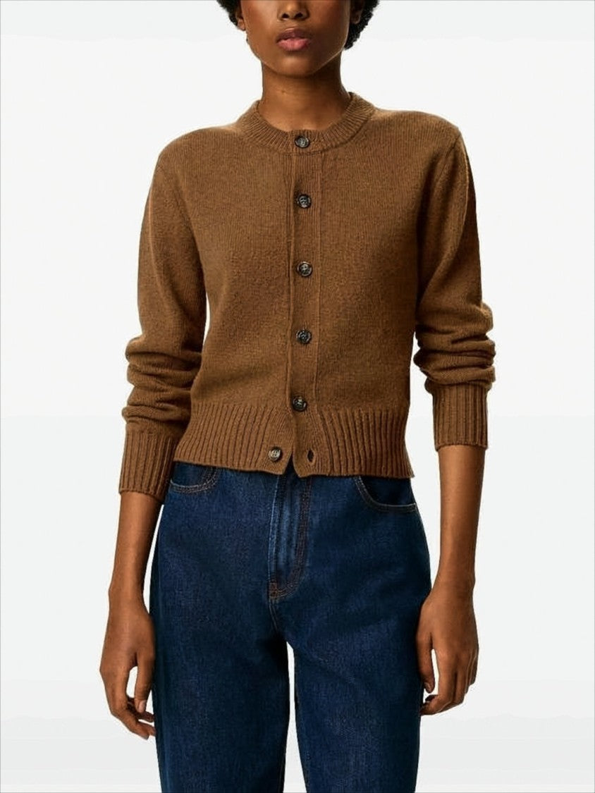 Ami Cropped Cashmere Blend Cardigan With Button-Down Front