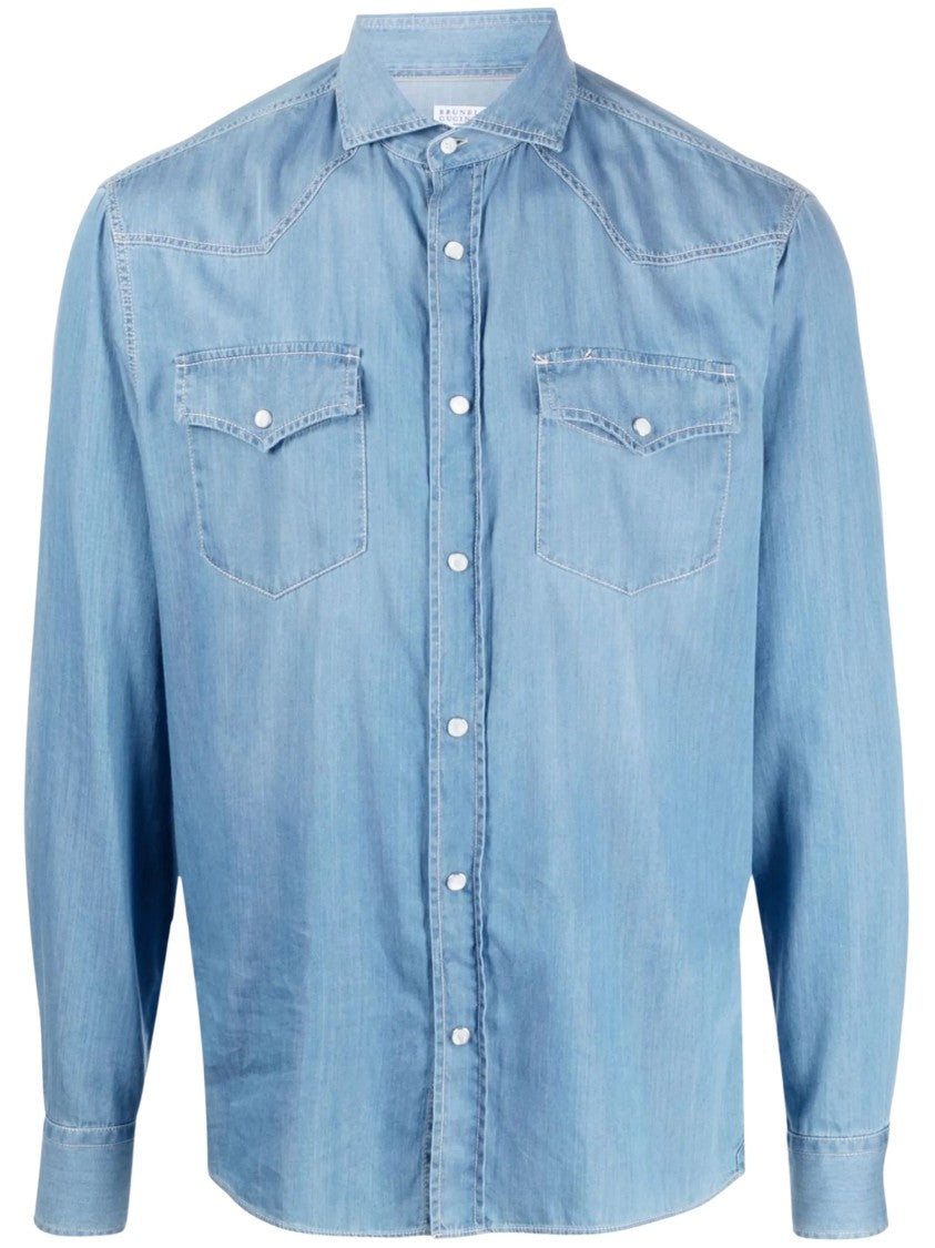 Brunello Cucinelli Light Wash Cotton Denim Shirt
