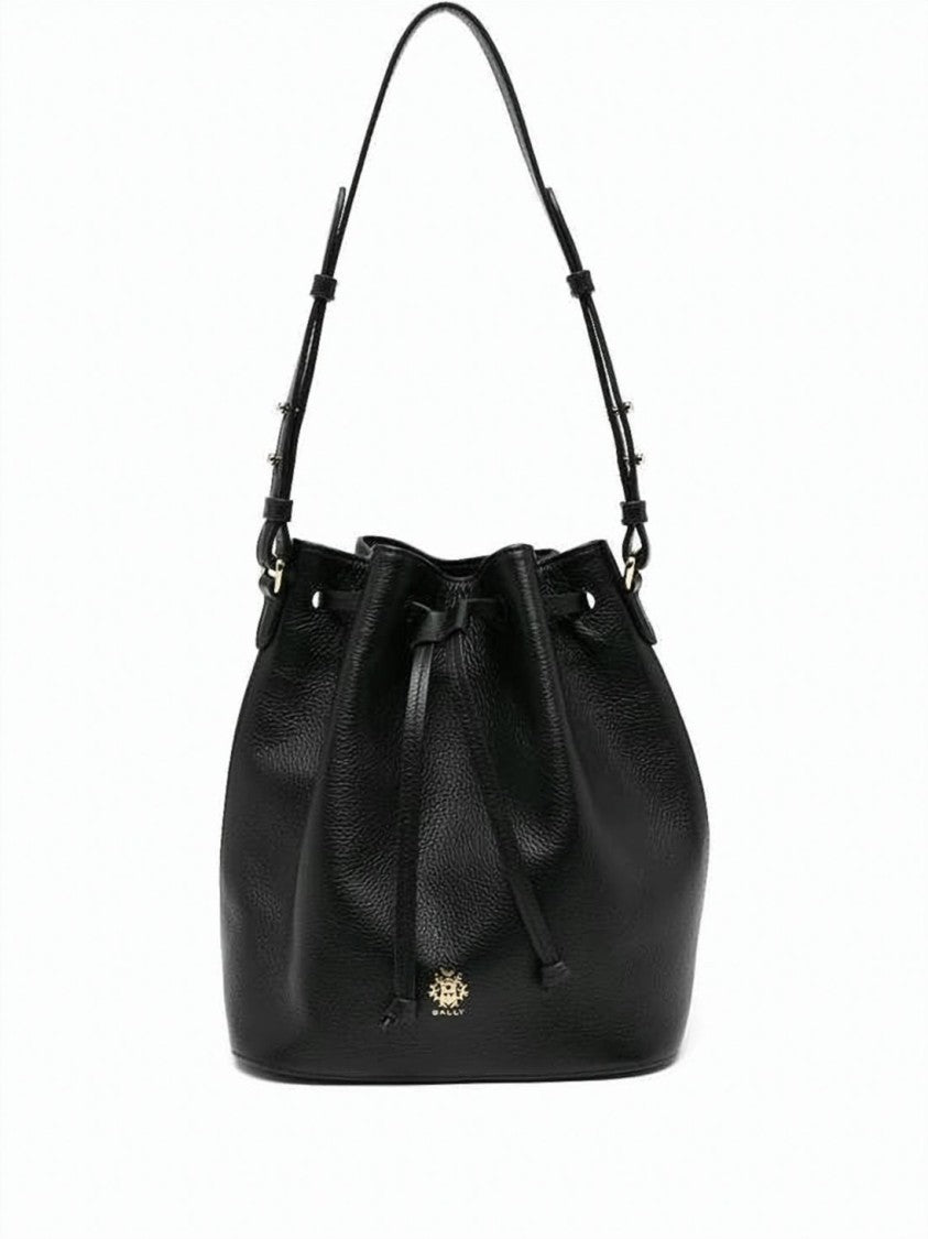 Bally Textured Cow Leather Bucket Bag With Drawstring Closure