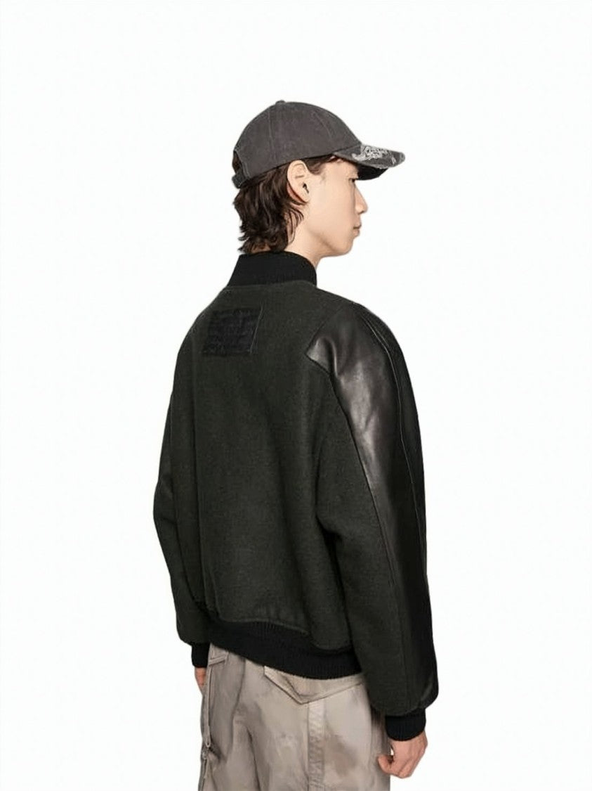 Acne Studios Contrast Lambskin Leather And Wool-Blend Bomber Jacket