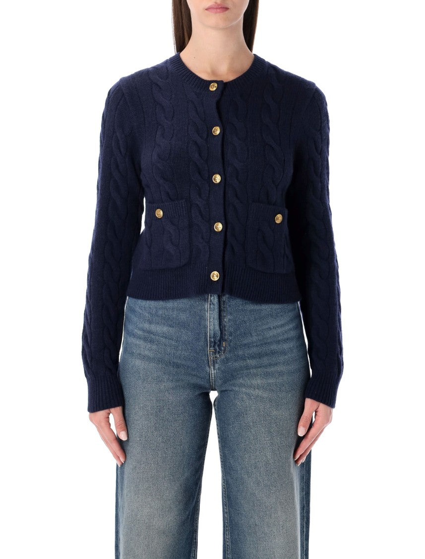 Polo Ralph Lauren Short Cable Knit Cardigan With Iconic Gold Buttons