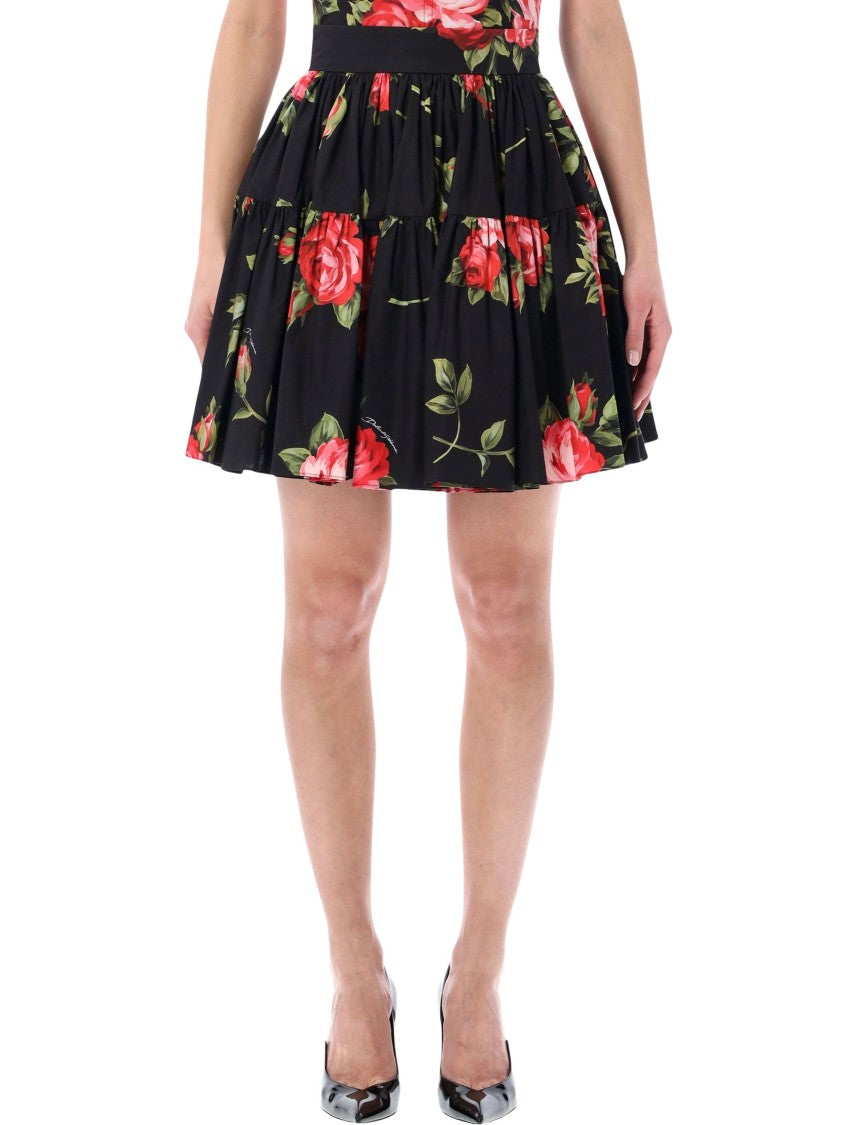 Dolce & Gabbana Structured Rose Bouquet Print Mini Skirt