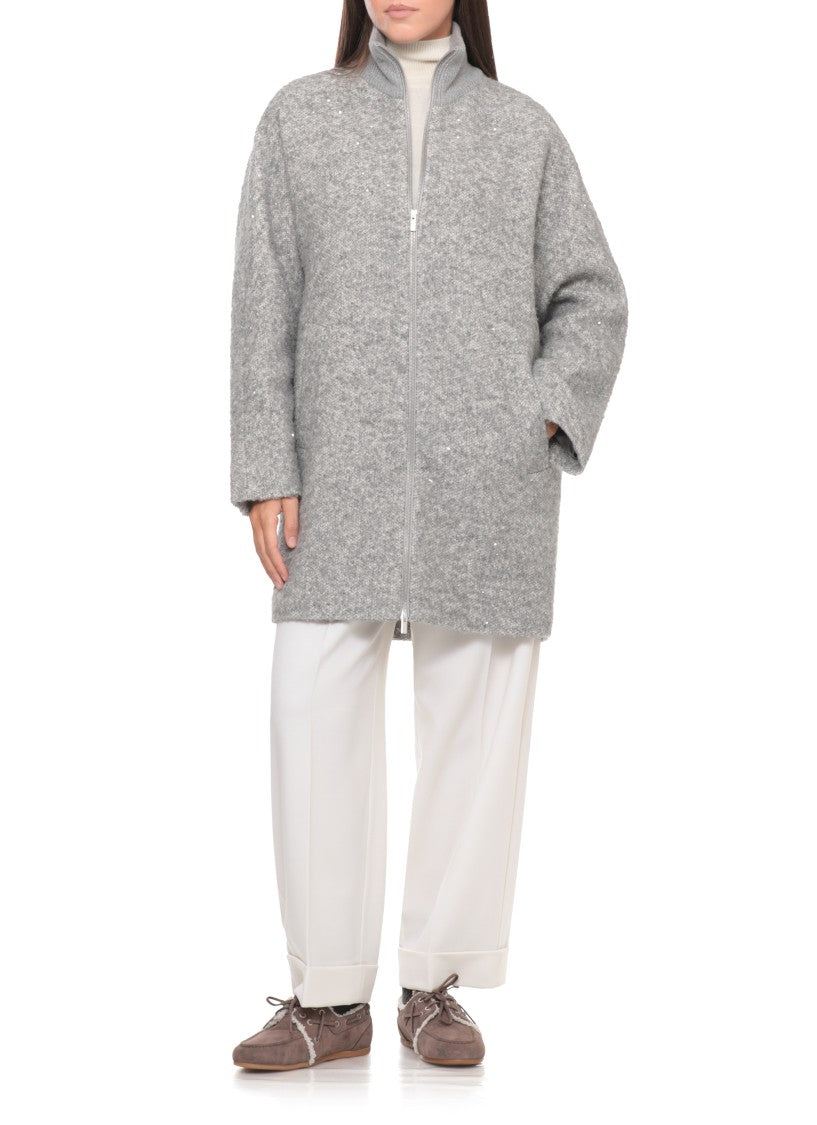 Peserico Grey Sequin Zip-Through Down Jacket