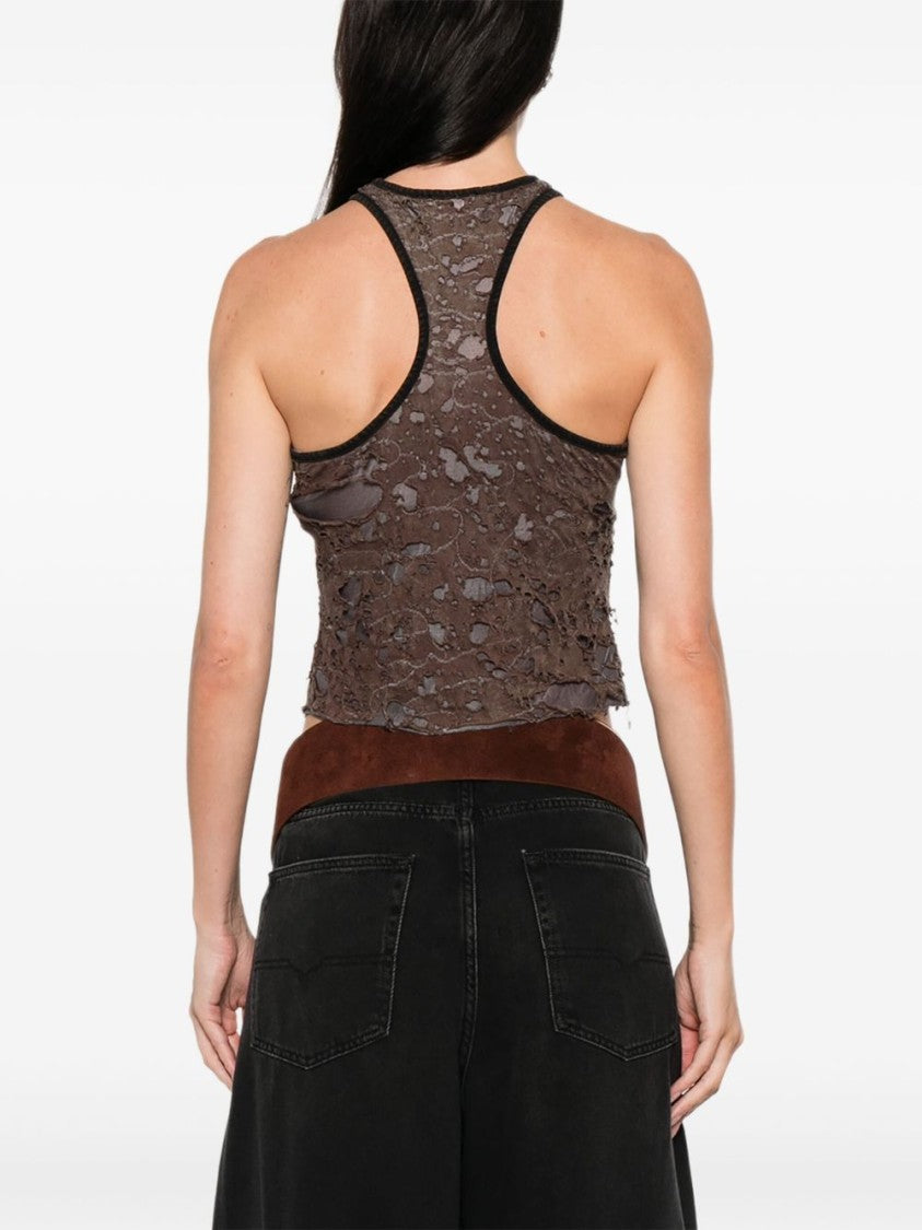 Diesel Mottled Brown Sleeveless Top With Distressed Finish