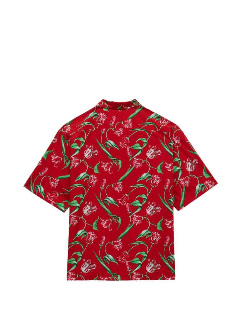Kenzo Vibrant Red Short-Sleeved Casual Shirt With Floral Pattern