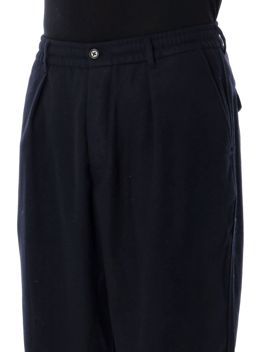 Universal Works Relaxed Black Oxford Pants With Adjustable Waist And Functional Pockets