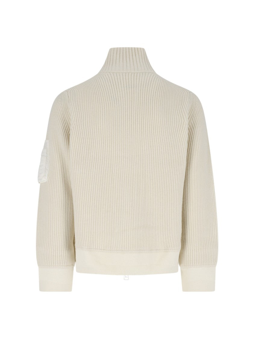 Sacai White Wool Zip-Through Knit