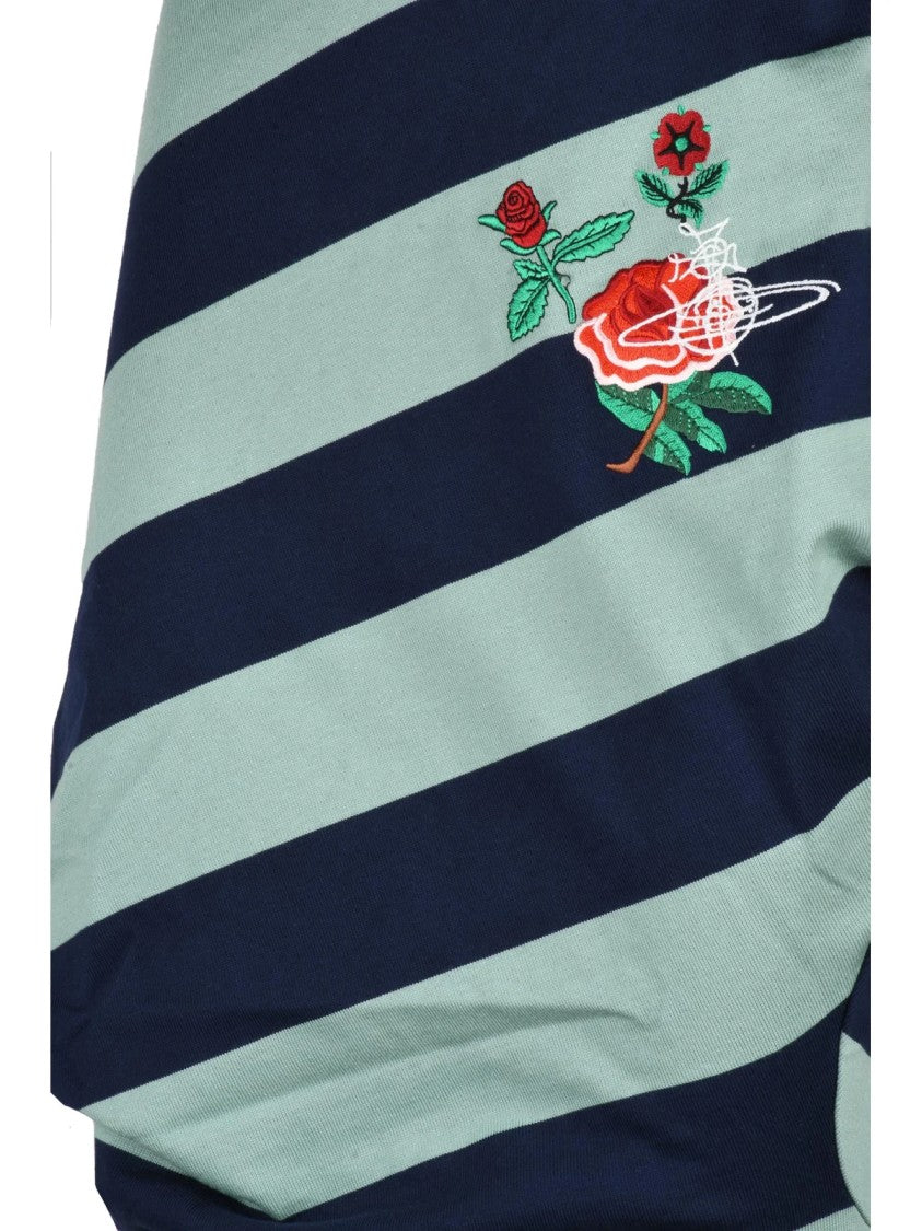 Vivienne Westwood Asymmetric Striped Midi Skirt With Embroidered Floral Motif
