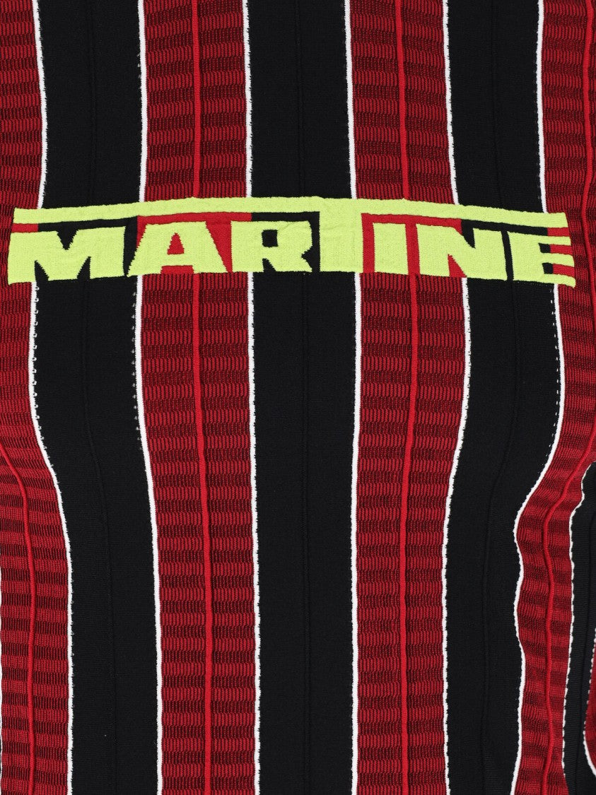 Martine Rose Red Ribbed Striped Cotton T-Shirt