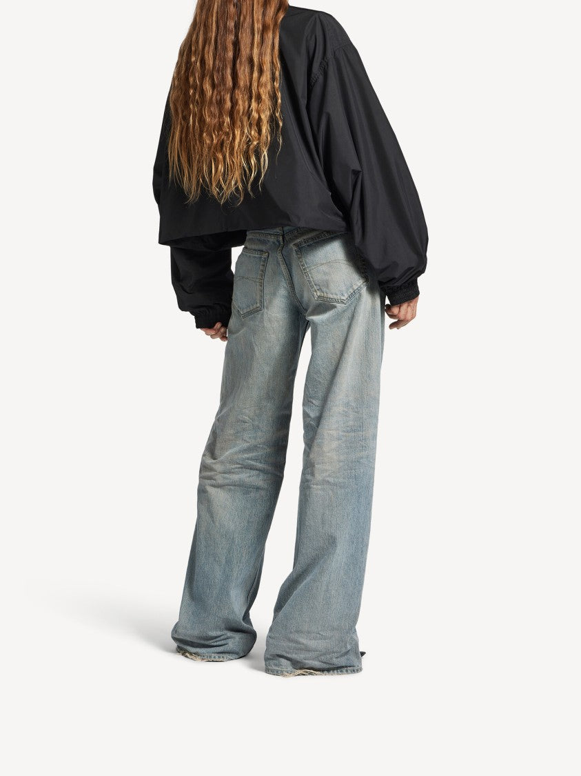Balenciaga Black Folded Windbreaker Cropped Oversized Jacket