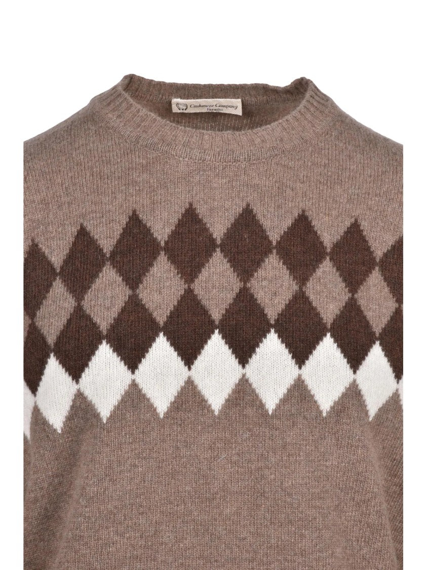 Cashmere Company P. Argyle Pattern Cashmere Blend Crew Neck Sweater
