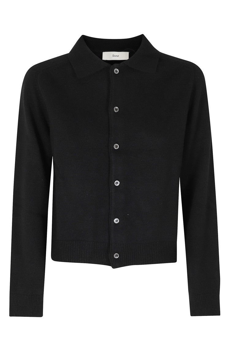 Dunst Black Cropped V-Neck Wool Cardigan