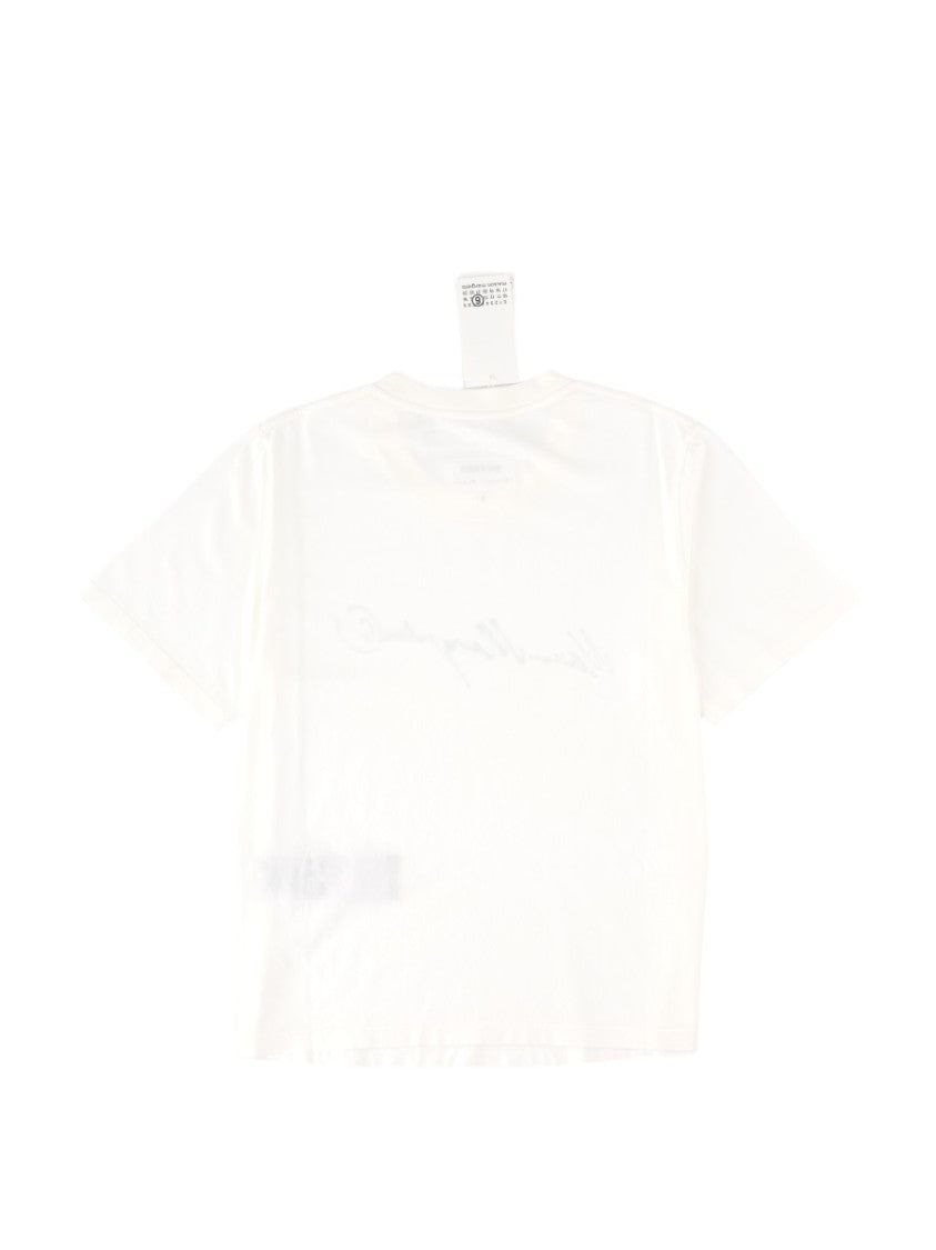 Mm6 By Maison Margiela White Cropped Script Cotton T-Shirt