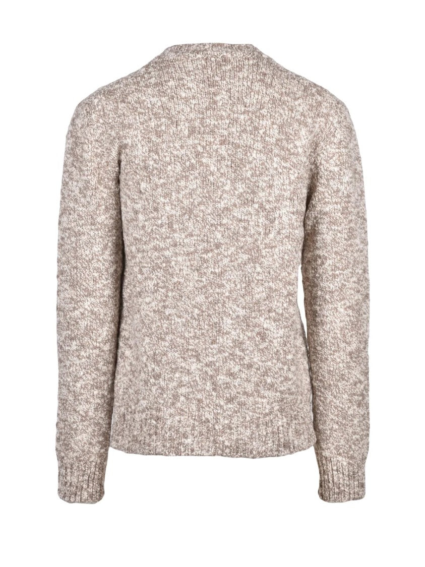 Dolce & Gabbana Beige/White Bouclé Virgin Wool-Blend Crewneck Sweater