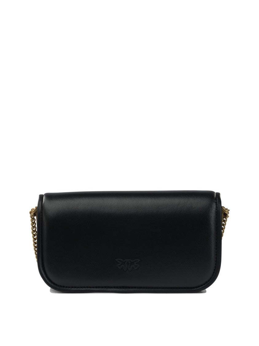 Pinko Black Leather-Cotton Crossbody Bag