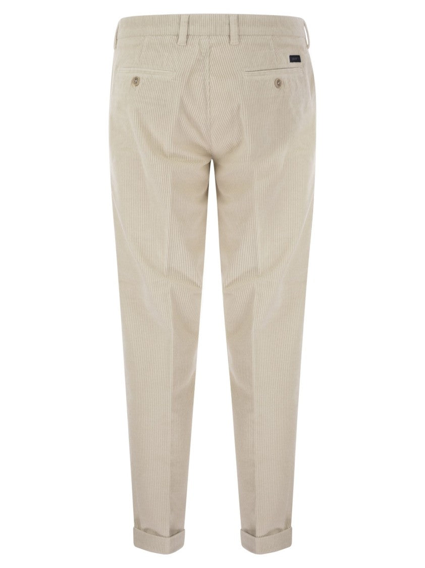 Fay Capri Slim-Fit Corduroy Trousers With Turned-Up Hem