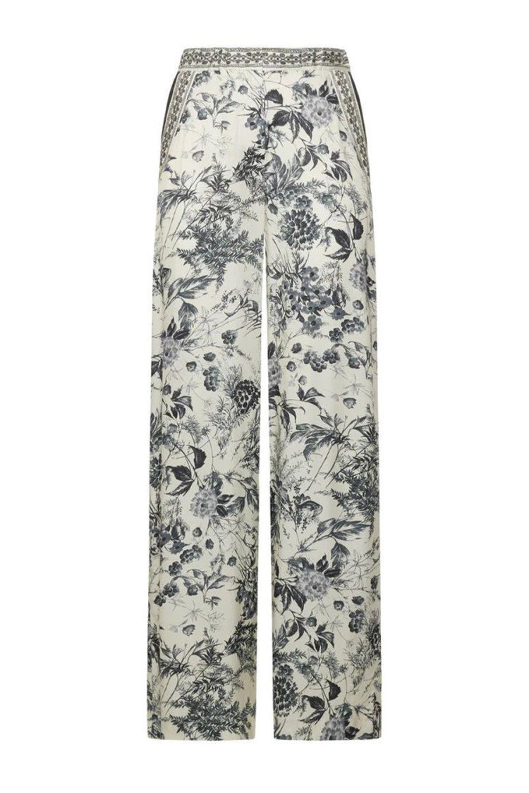 Simona Corsellini Wide-Leg Floral Print Soft Viscose Trousers