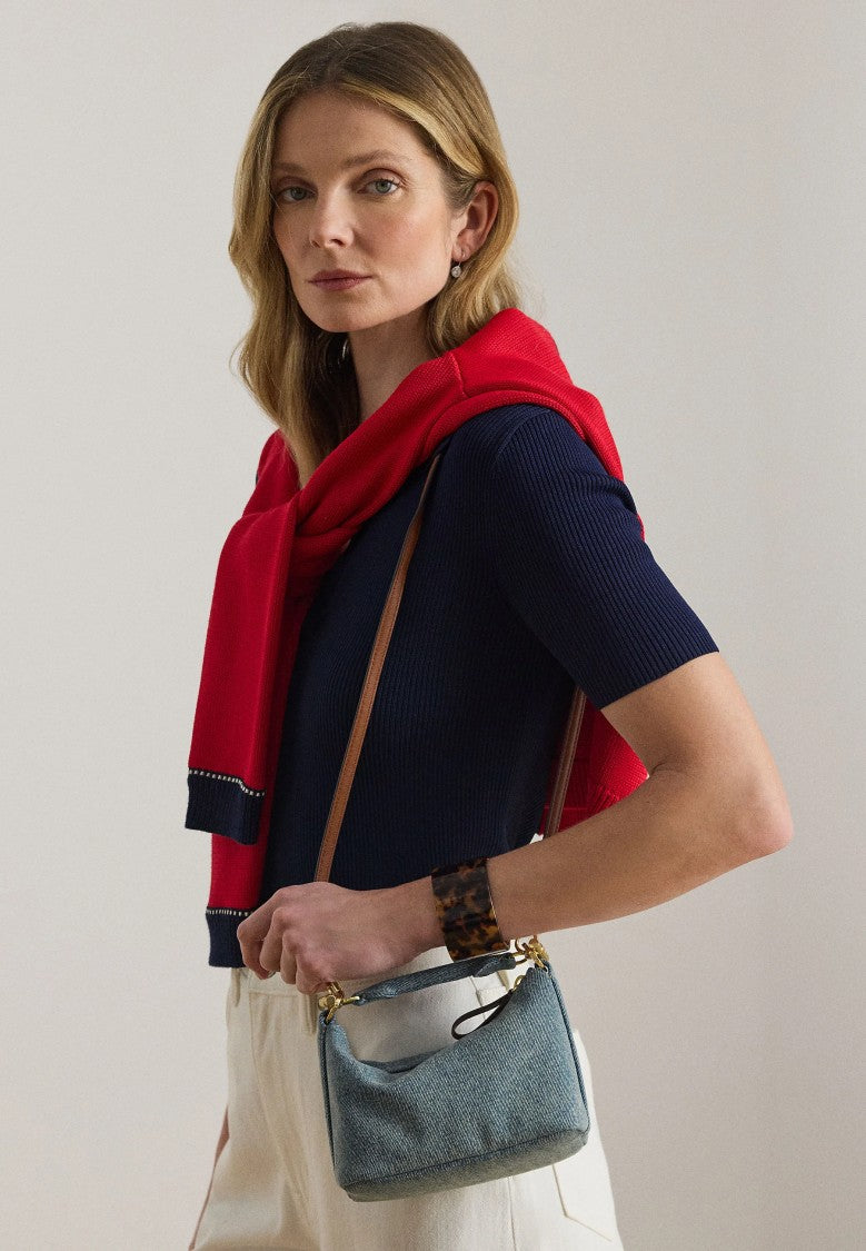 Lauren Ralph Lauren Slouchy Denim Handbag With Versatile Leather Straps