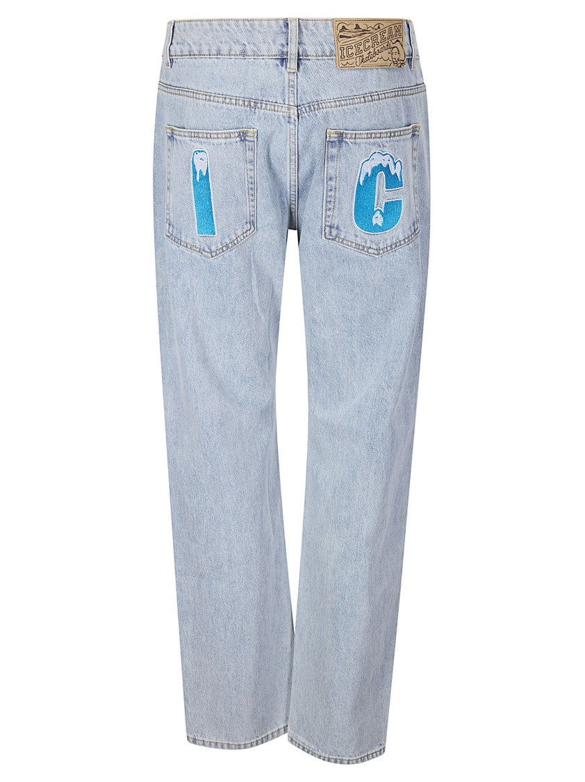 Icecream Blue Crystal Running Dog Denim Pants