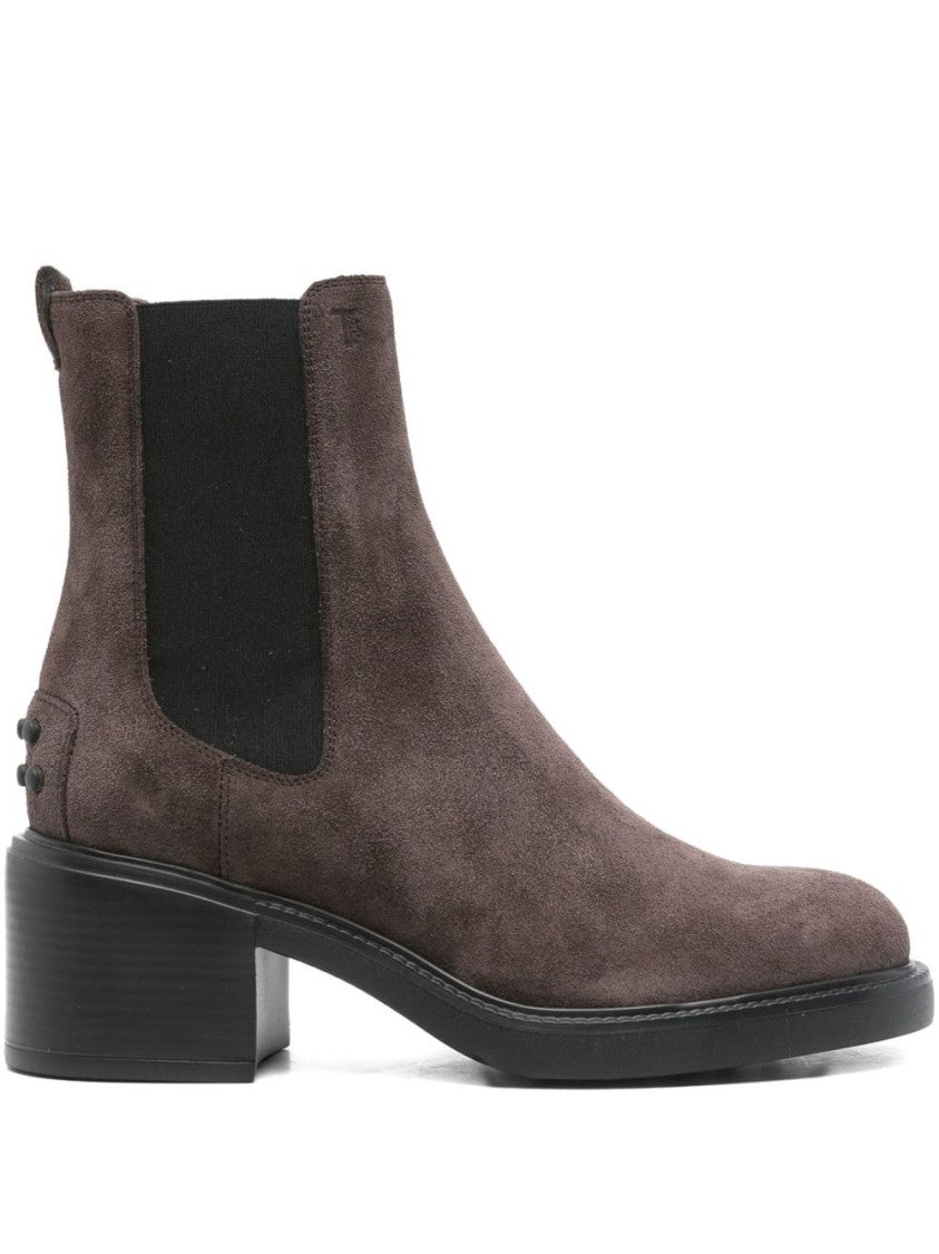 Tod's Brown Suede Block Heel Ankle Boots