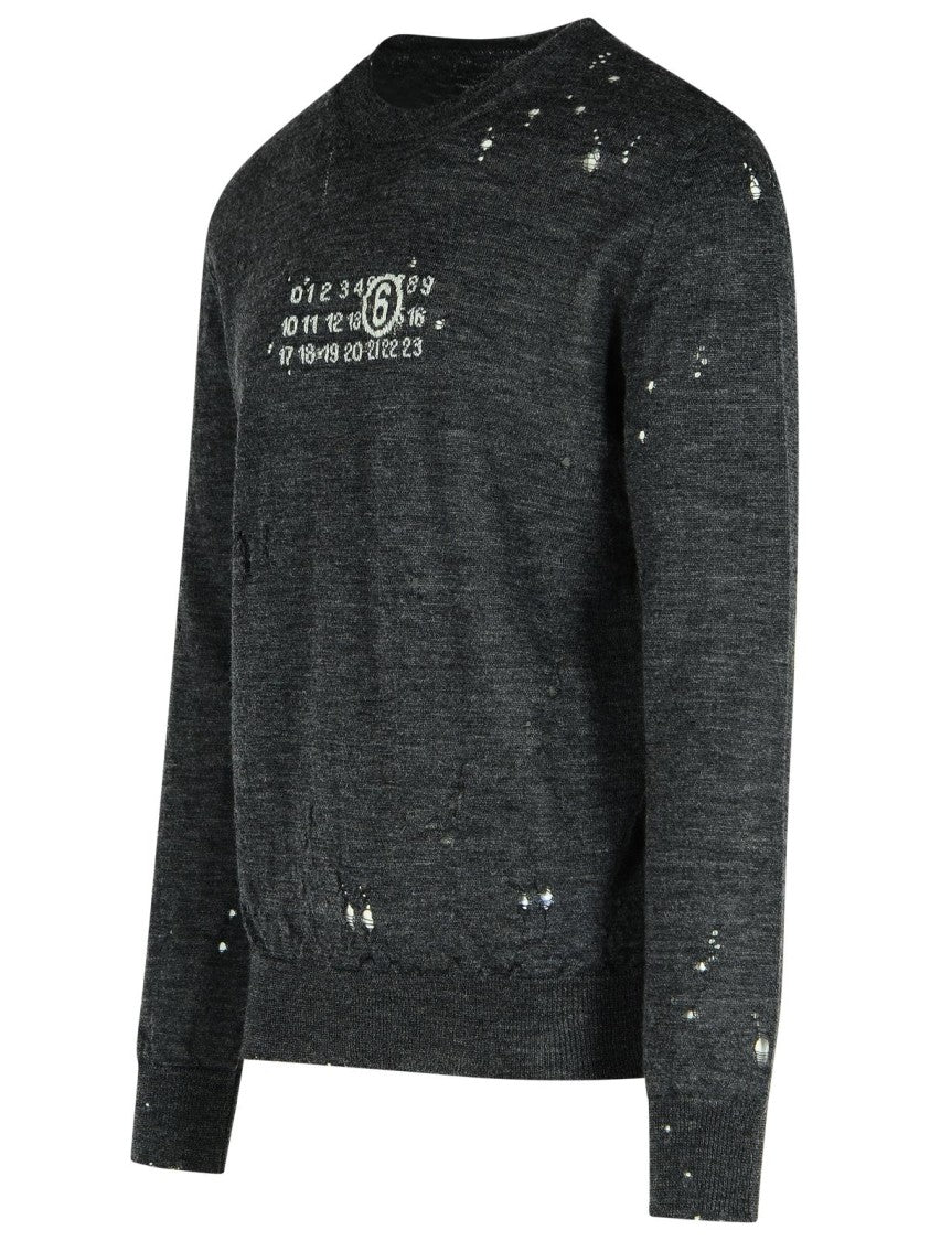 Mm6 By Maison Margiela 'Numeric' Dark Grey Virgin Wool Sweater