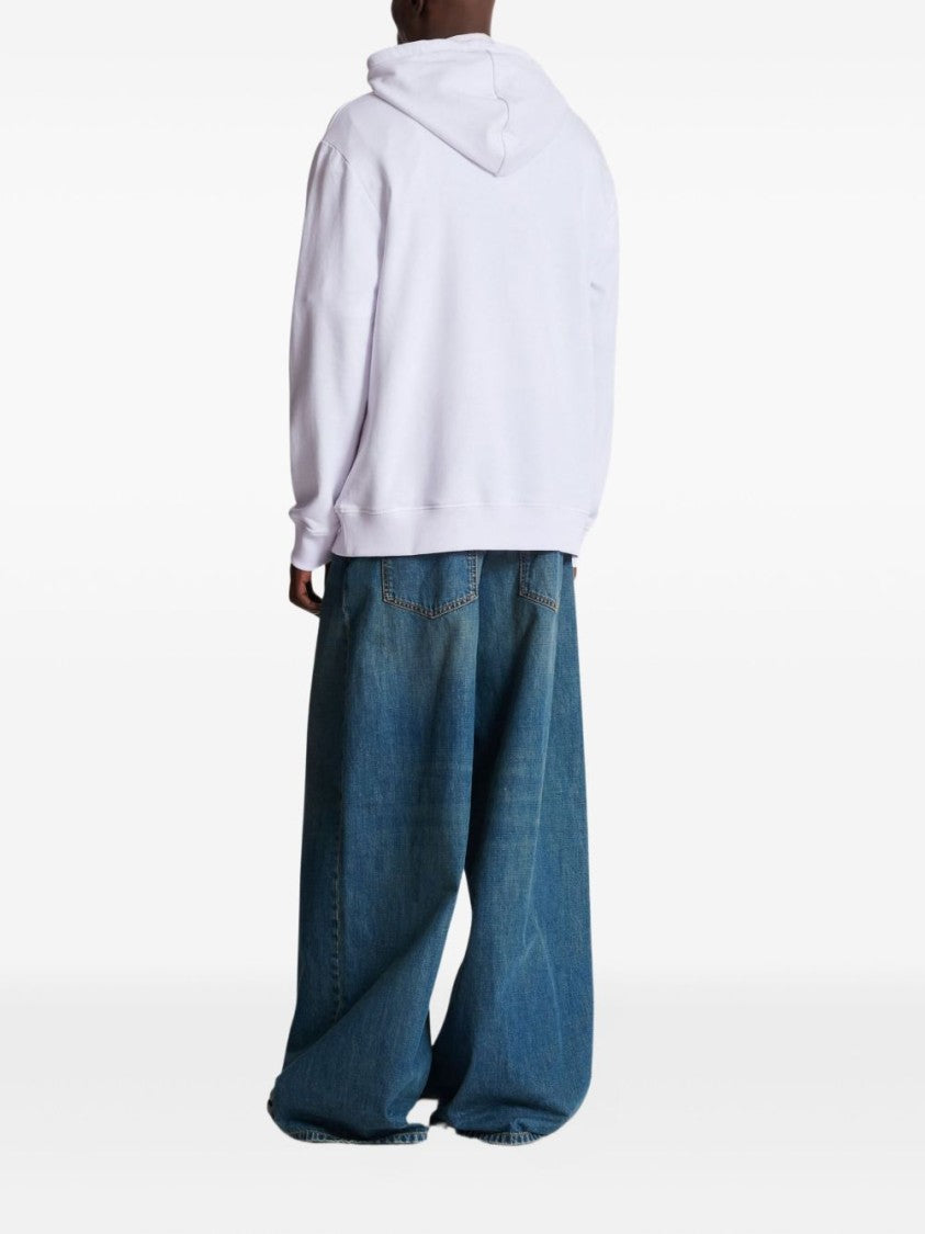 Balmain White Cotton Emblem Print Sweatshirt