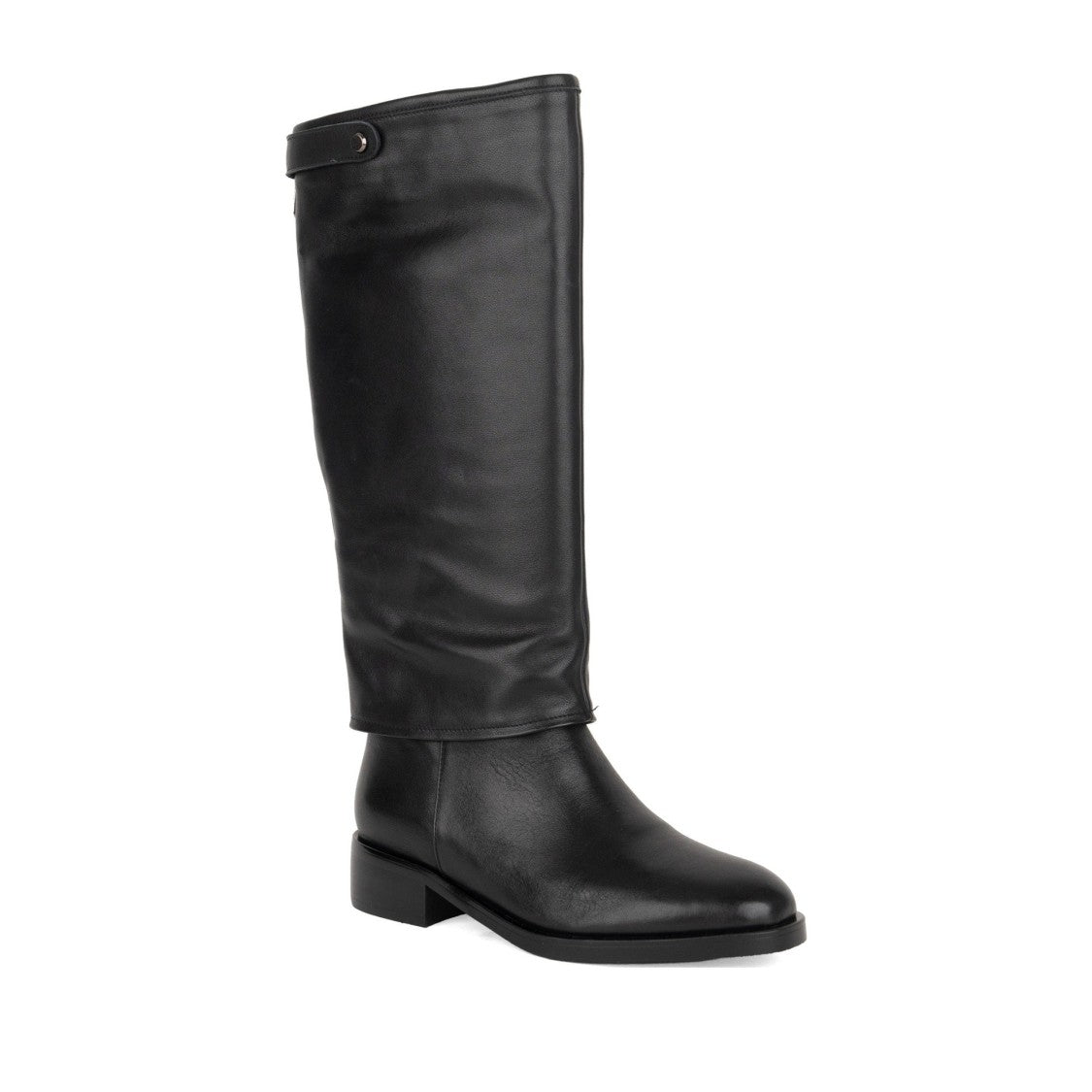 Linda Baumann Black Button Detail Rounded Toe Tall Leather Boots