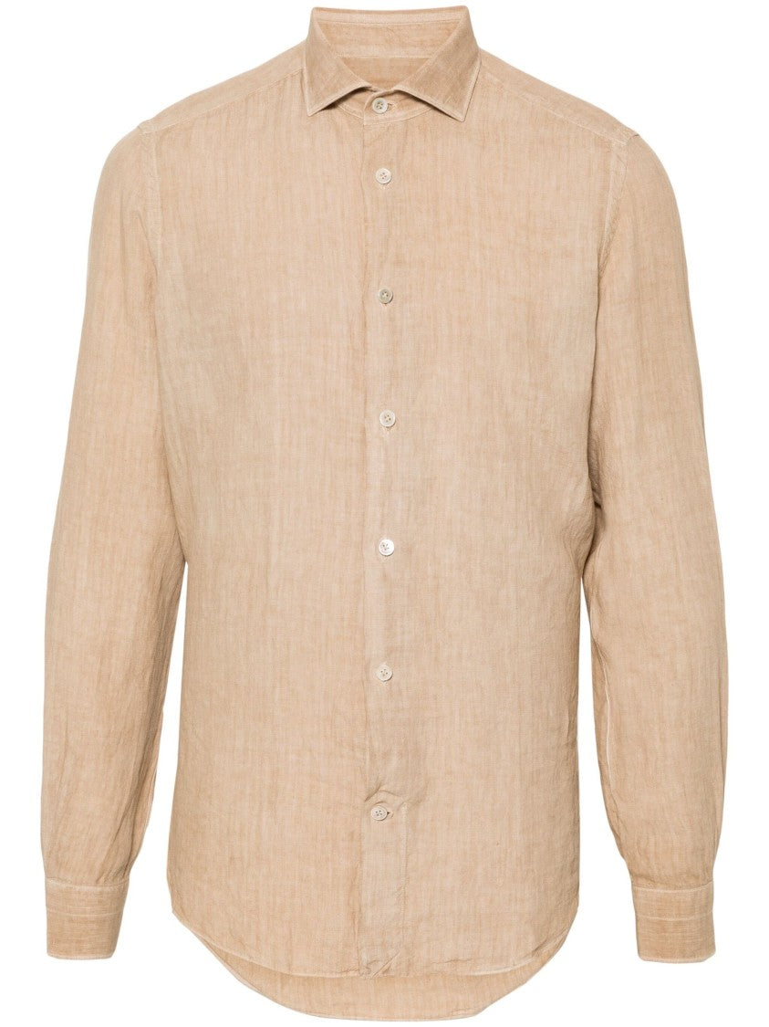 Eleventy Beige Long Sleeve Linen Shirt