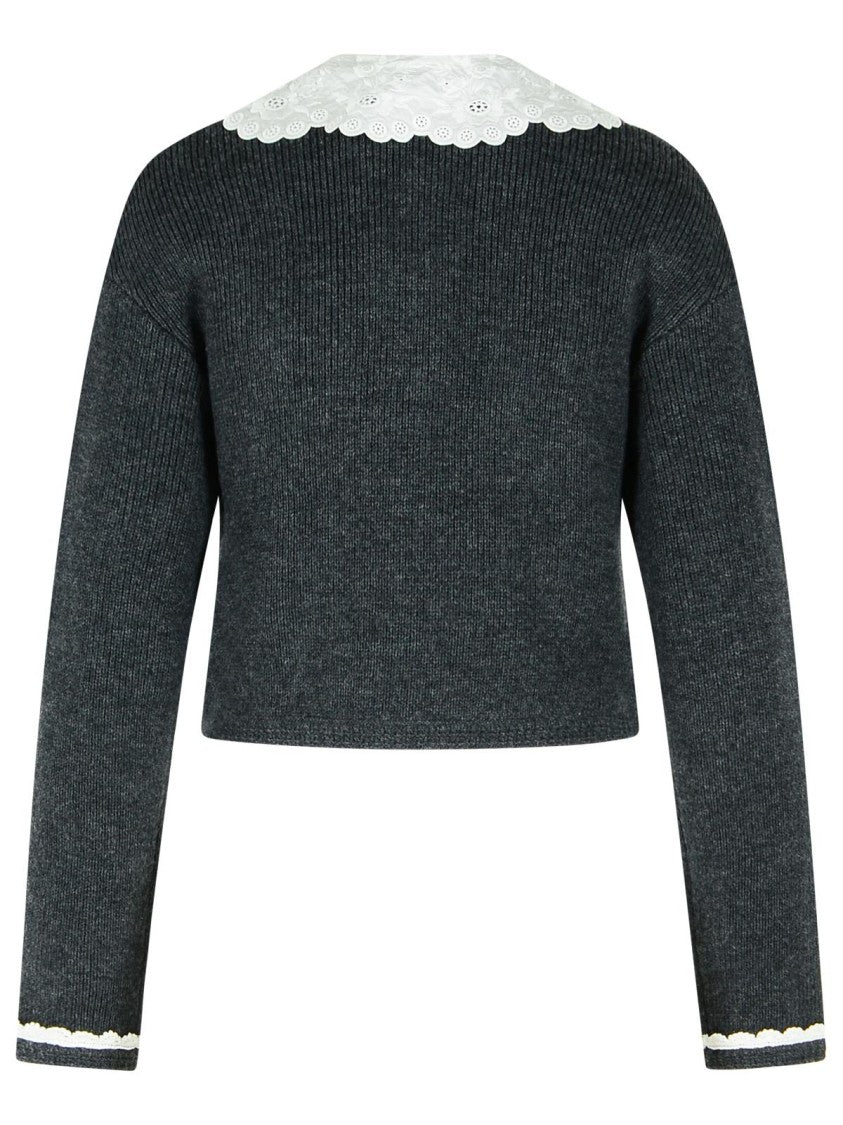 Self-Portrait Dark Grey Wool Blend Crop Cardigan