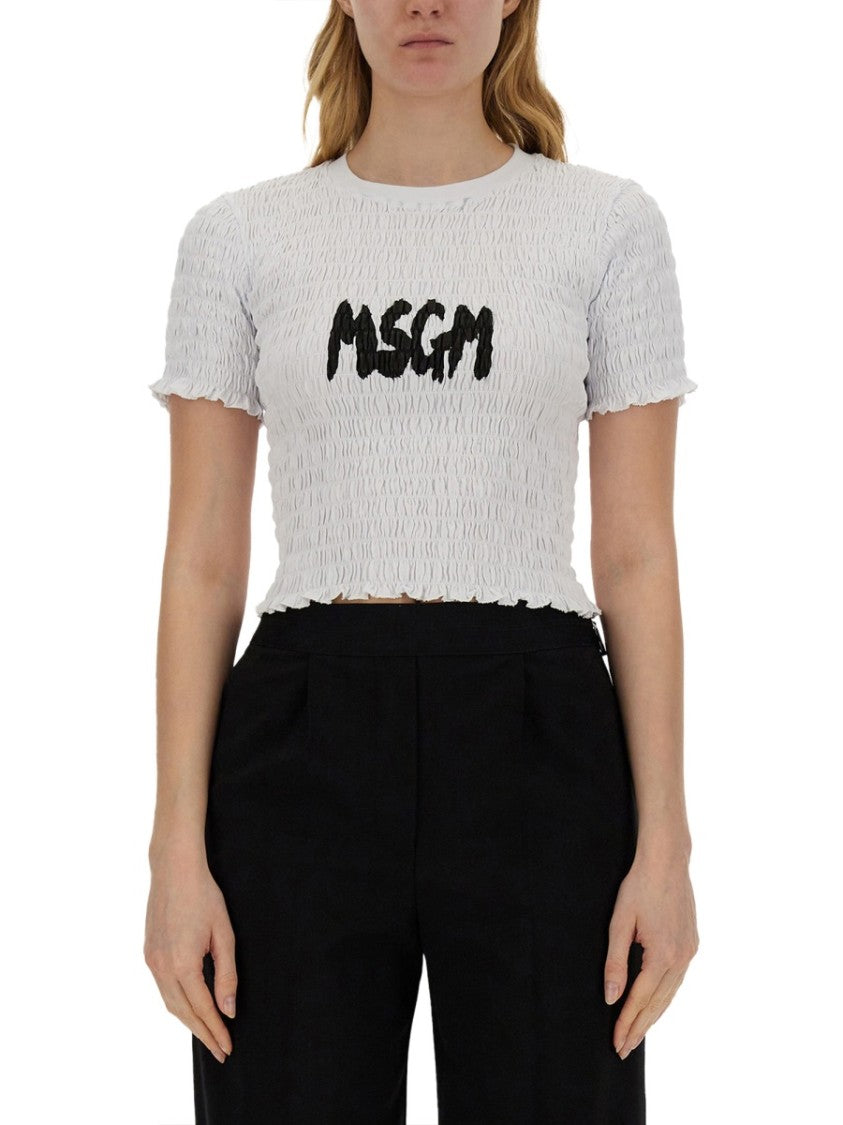 Msgm Cropped T-Shirt With Logo